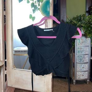 Kimchi Blue Black Knit Wrap Crop Top with Ties XS